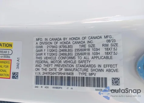 2024 Honda Cr-V Ex-L Awd z USA, uszkodzony, nr VIN 2HKRS4H73RH416408